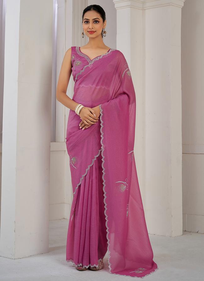 Silk Pink Party Wear Hand Work Saree